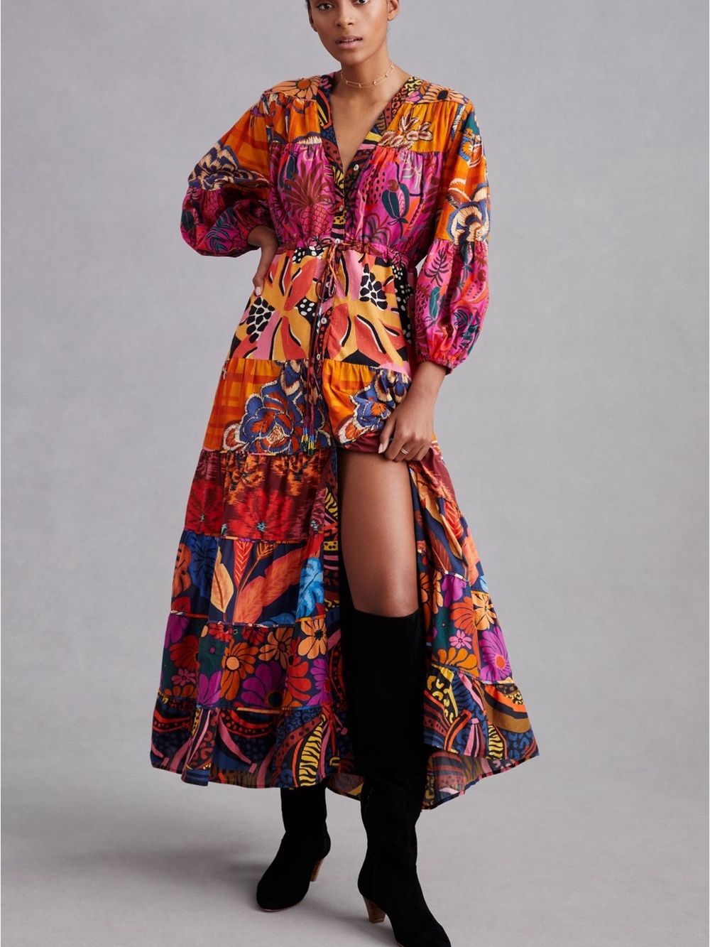 Farm Rio Button Front Maxi Dress Women’s XS Fall Resortwear Tropical